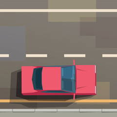 red car driving on road top view - 771837204