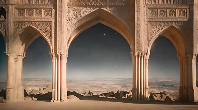 The celestial gateway stands tall, its ethereal arches reaching towards the heavens.