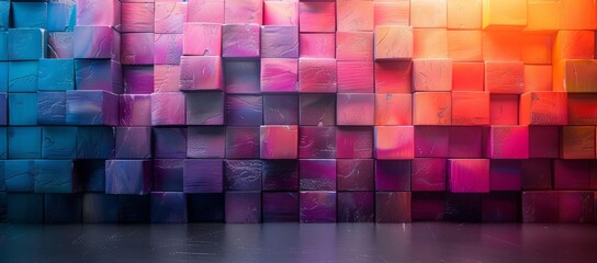 Colorful wall from a row of vibrant rectangles cube in pastel shades of purple, magenta, and violet create a colorful display of colorfulness