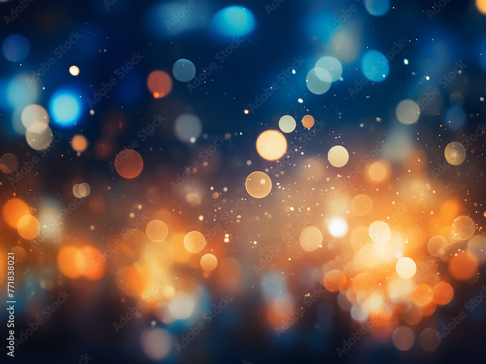Poster bright abstract bokeh creates a blurred effect on dark backdrop.