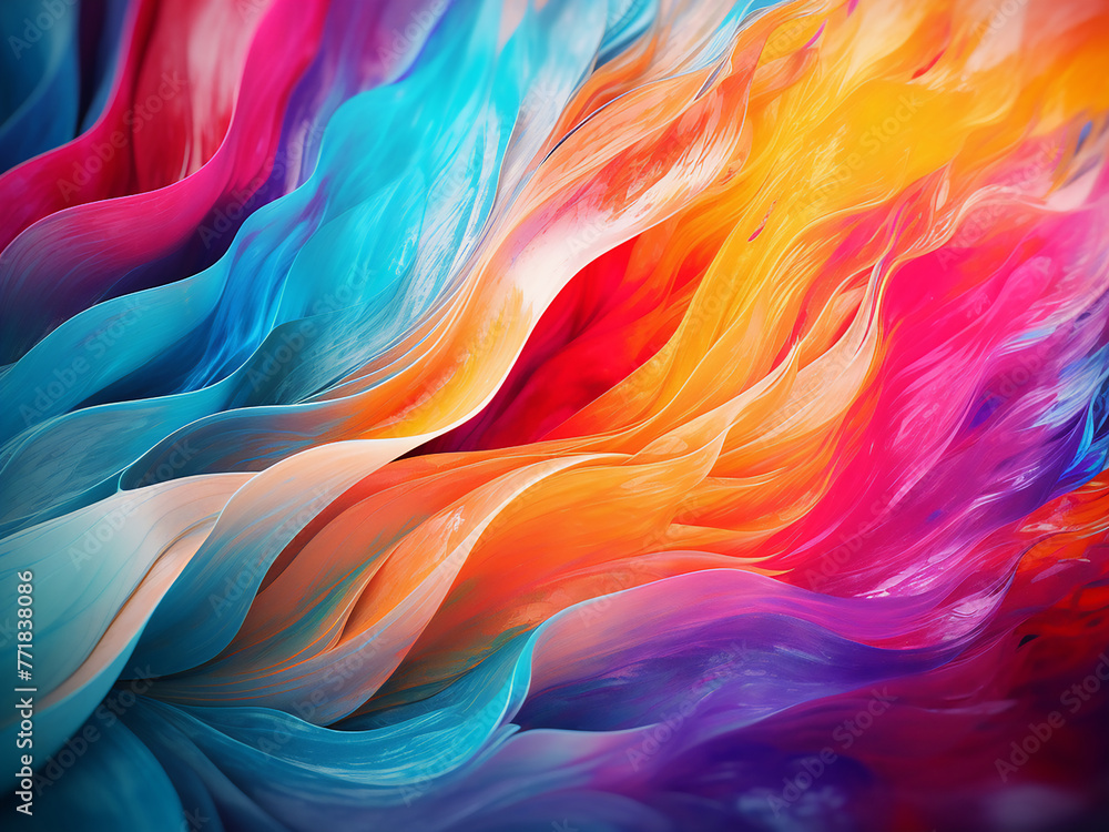 Poster colored lines, resembling brush strokes, form a dynamic backdrop rich in variation and texture.