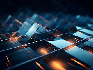 Geometric elements intertwine in a CG abstract backdrop, adding depth and complexity.