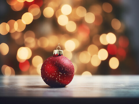Festive ambiance fills the Christmas and New Year feast backdrop with sparkling bokeh lights.