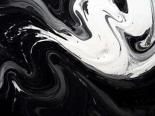 Fluid pouring technique creates captivating black and white textures.