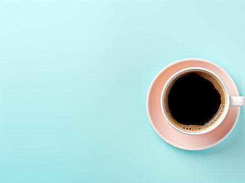 Minimalist pastel backdrop sets the stage for a morning espresso, inviting relaxation.