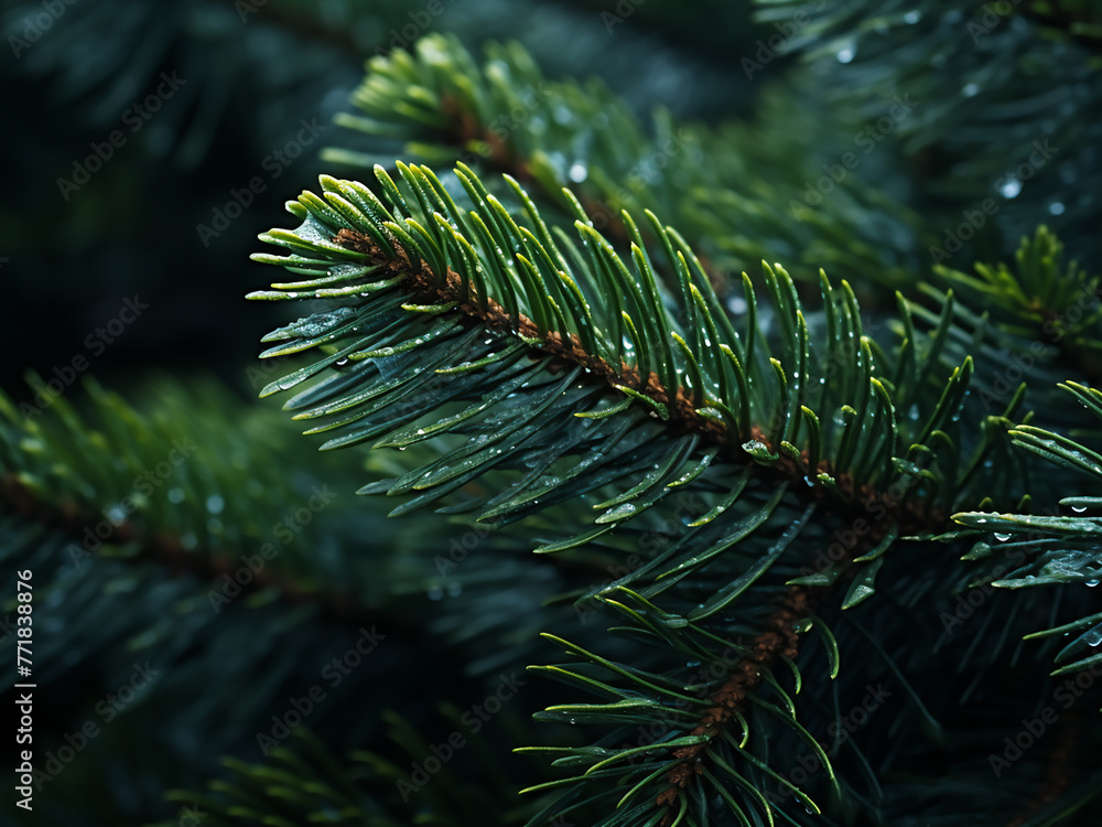 Poster close-up photo captures the texture of coniferous tree needles.