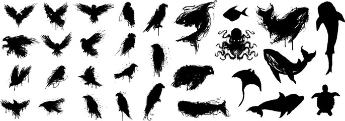 black silhouette of animal collection set. Vector illustration