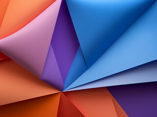 Flat composition features papers in purple, blue, and pink hues.