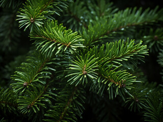 Detailed image shows the texture of coniferous tree needles.