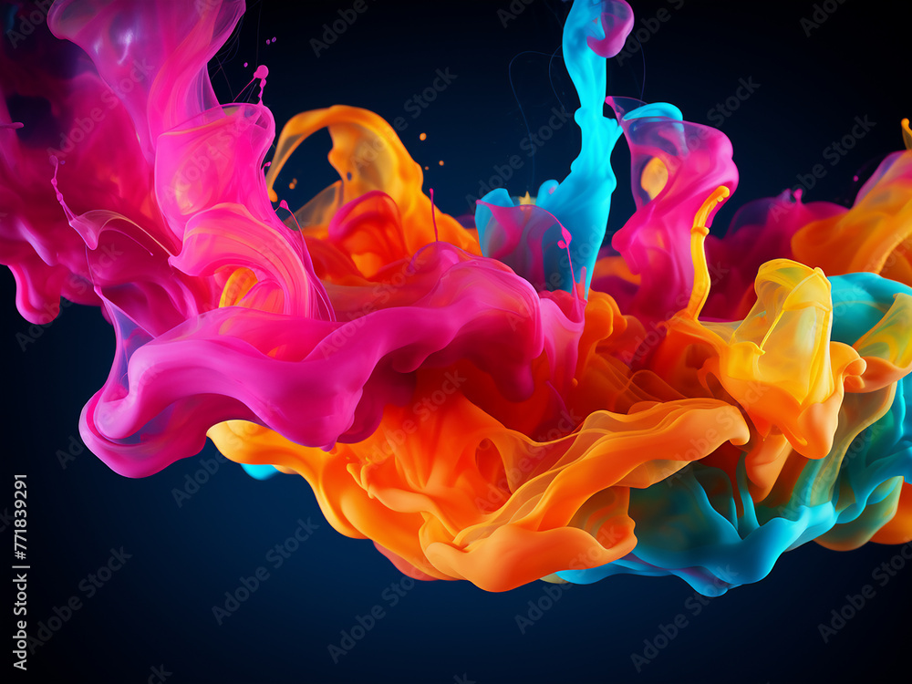 Aufkleber abstract shapes formed by colored ink flow in a 3d rendering.