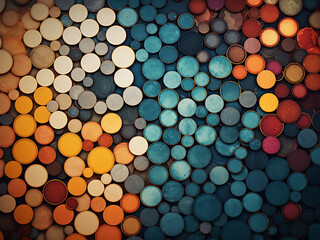 Assortment of circles in various sizes and shades forms the backdrop.