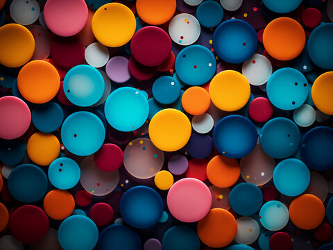 Circles in assorted sizes and shades offer depth to the background.