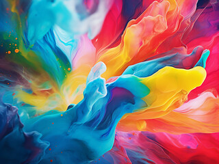 Vibrant abstract backdrop features dynamic smears of multi-colored paints.