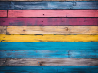 Abstract backdrop features vibrant texture of painted wooden planks.