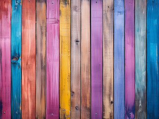 Colorful abstract background is textured with painted wooden planks.