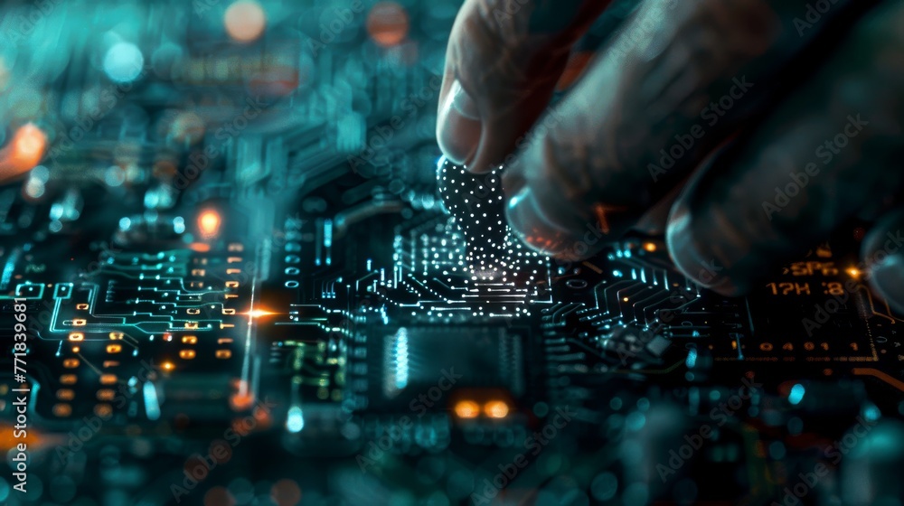 Poster intricate extreme close-up of a hacker attempting to breach cybersecurity defenses, highlighting the