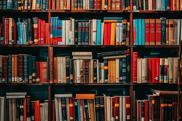 A big shelf with a lot of books.