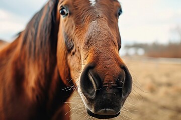Close up of a neighing horse.
