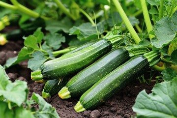 Growing zucchini in a home garden. - obrazy, fototapety, plakaty