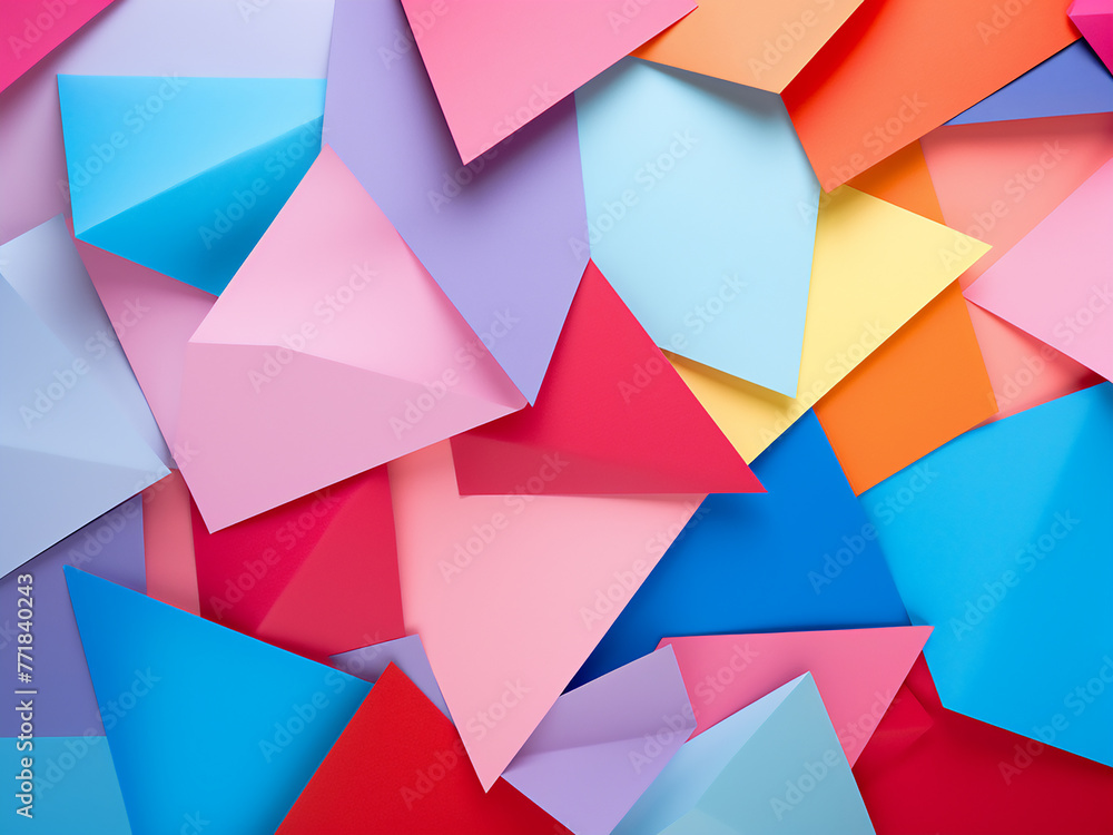 Poster geometrically arranged colorful paper forms an empty background.