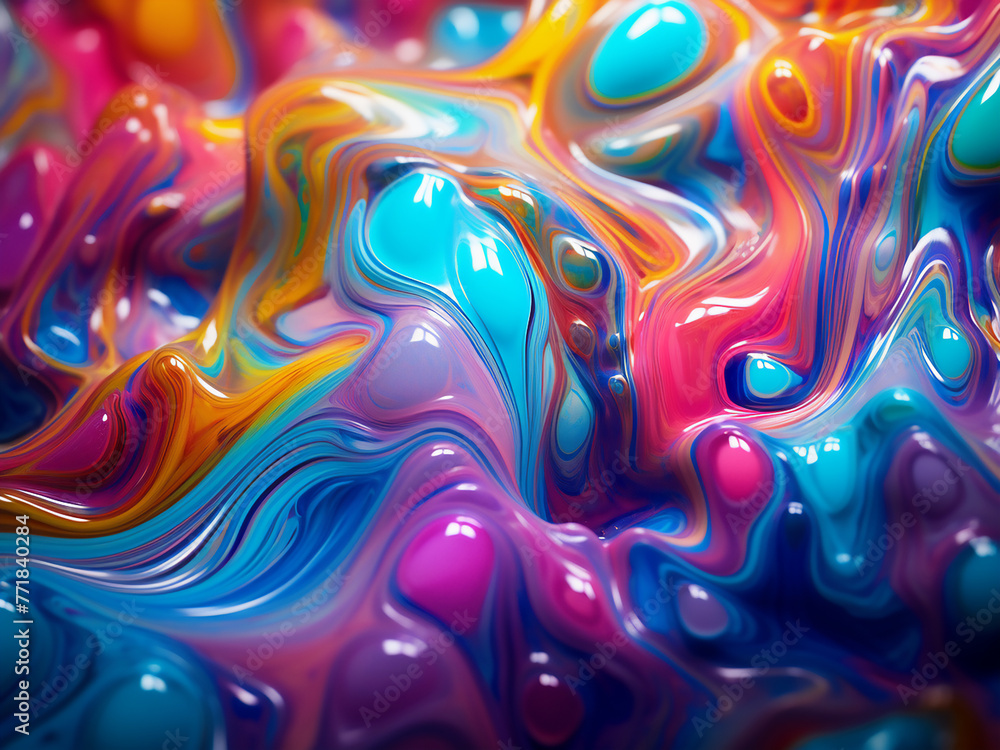 Poster abstract design in 3d rendering features colorful psychedelic hues.