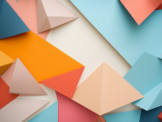 Pastel hues bring life to the paper board background with geometric shapes.