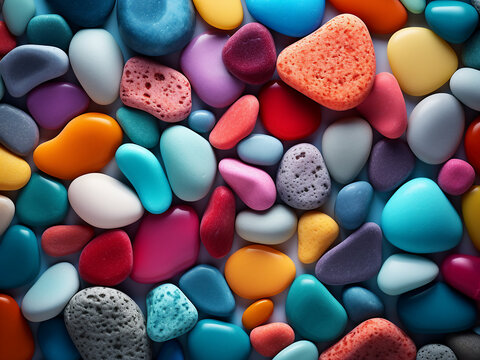 3D rendering presents an abstract background of vibrant pebbles.