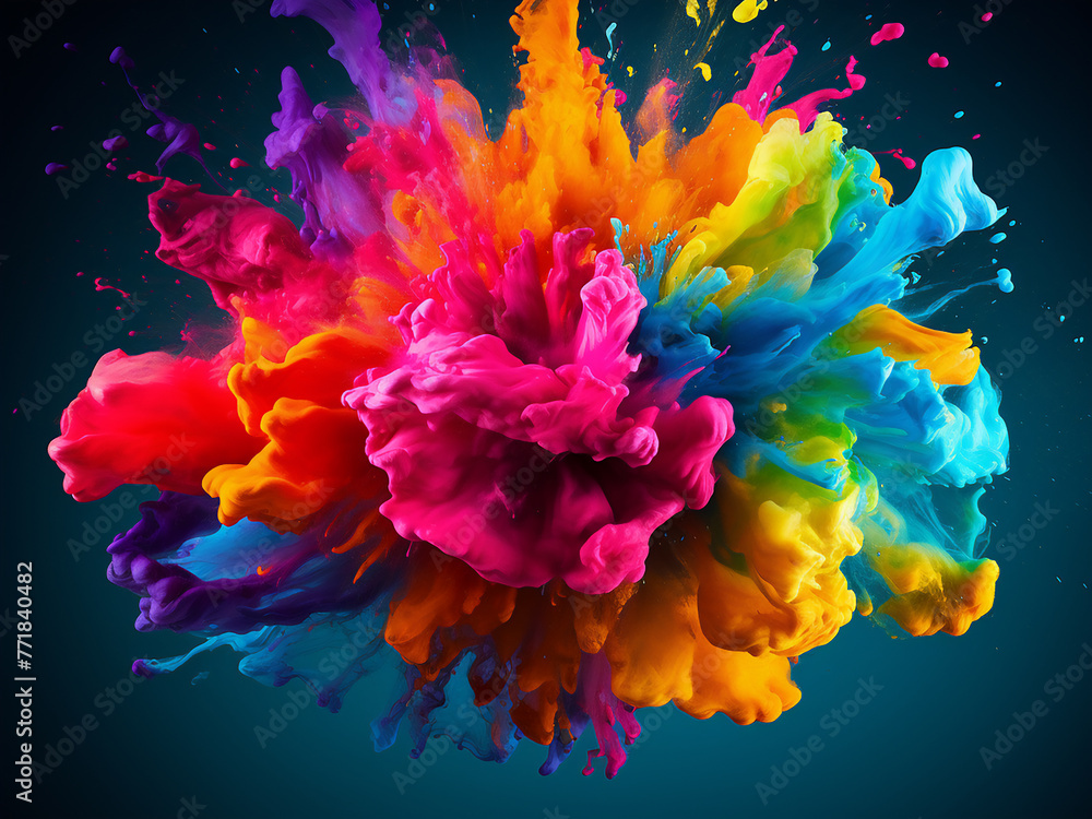Poster colorful splashes create an explosive effect on the backdrop.