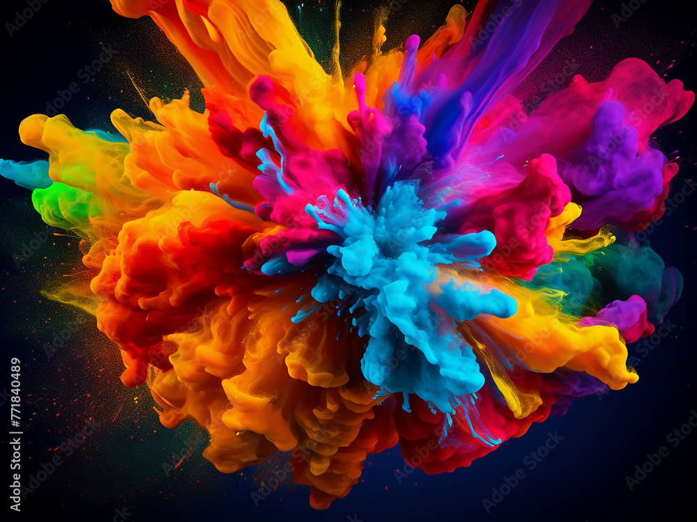 Poster vibrant colors splash across the abstract backdrop in an explosion.