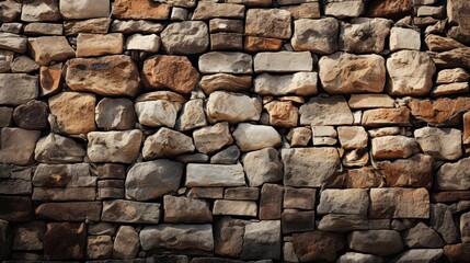 Multi-colored stones of different shapes and sizes, arranged in the form of a wall.