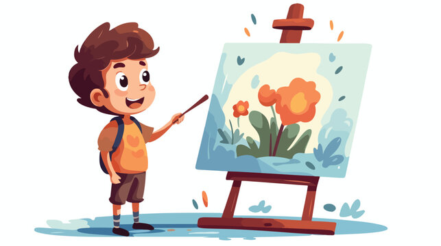 Cute Boy Painting Picture on Easel Kids Hobby or Cr