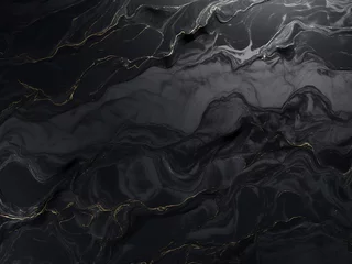 Gordijnen Abstract marble pattern exhibits dark liquid paint flow. © Llama-World-studio