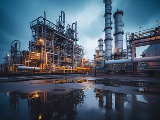Oil refinery industrial background showcases equipment and pipelines.