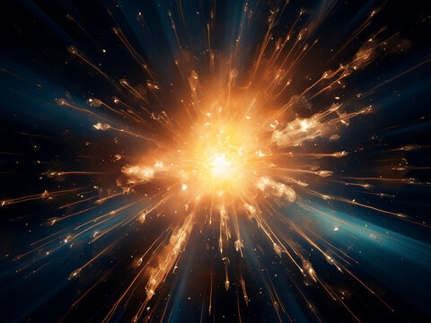 Abstract rays background forms from star explosion with glowing particles.