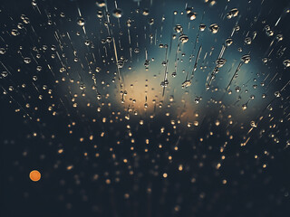 Raindrops suspended in dark space, offering space for text placement in the upper right corner. - obrazy, fototapety, plakaty