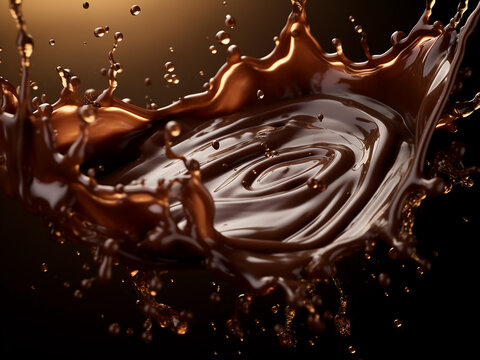 Liquid chocolate flows across the screen, creating a rich background.