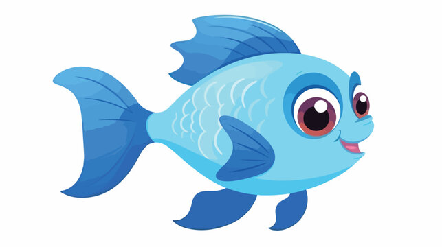 Cute cartoon fish animal icon isolated flat cartoon