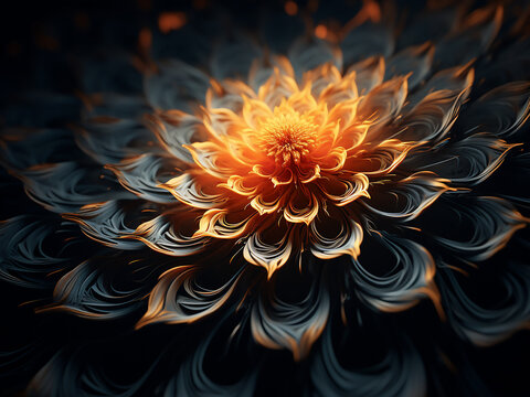 Amidst the darkness, a solitary digital fractal captivates.
