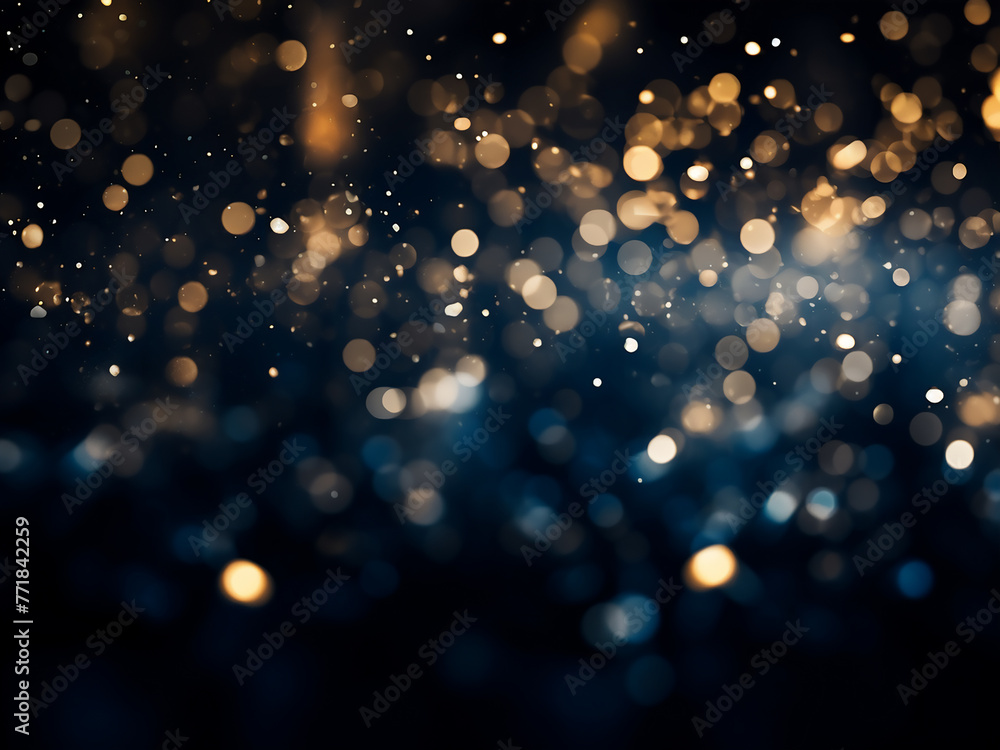 Poster shimmering light dots on black backdrop provide ample copy space.