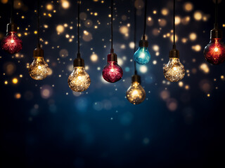 Christmas bokeh lights shine magically against a dark background.