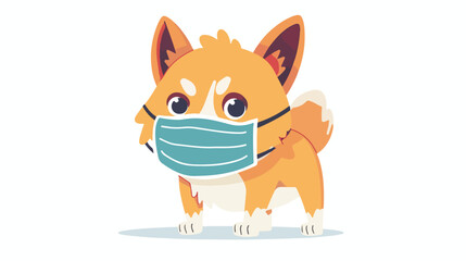 Cute dog with safety mask on a white background vec