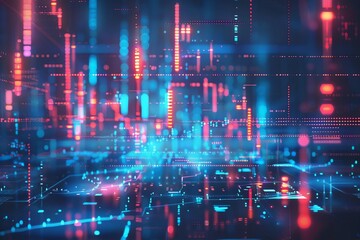 Futuristic stock market growth and decline with digital financial chart graphs and indicators, abstract backdrop, concept illustration