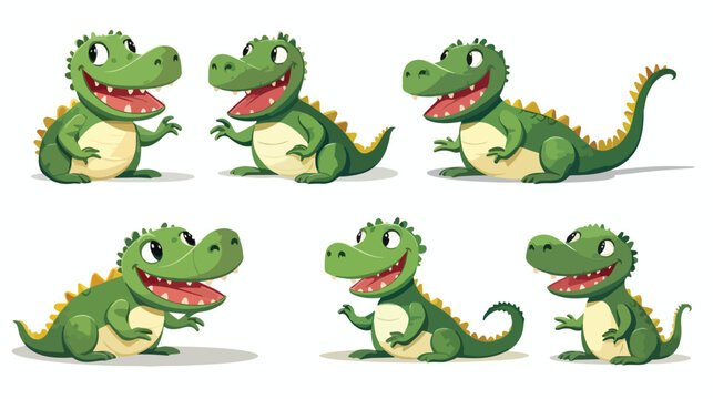 Cute friendly green crocodiles set. Lovely baby all