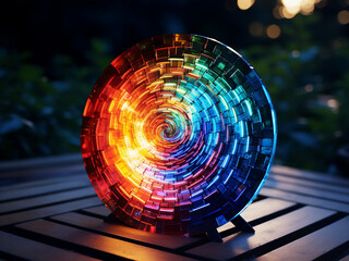 Sunlight's hues dance within a spiraling glass piece. - obrazy, fototapety, plakaty
