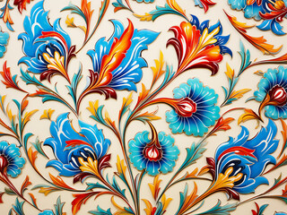 Fototapeta na wymiar Ottoman Turkish marbling art patterns create a colorful backdrop.