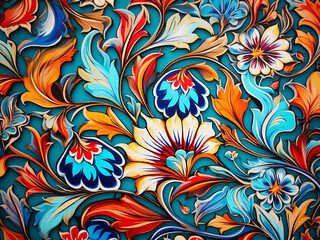 Colorful abstract background features traditional Ottoman marbling.