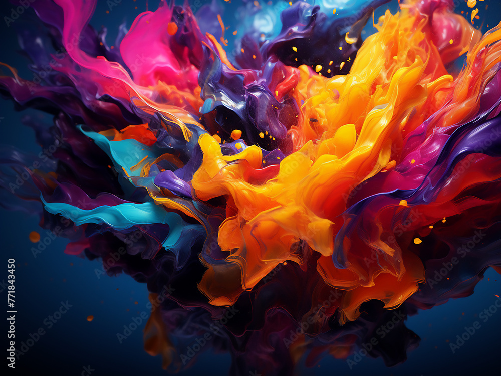 Poster artificial intelligence generates chaotic abstract shapes with vibrant colors.