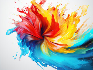 Colorful ink spreads in whirlwind vortex on white canvas.