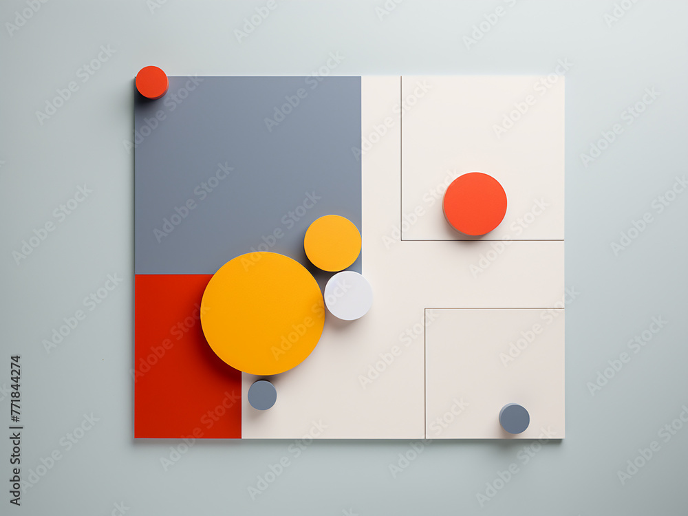 Poster pastel colors and primitive geometric shapes form a minimalist abstract background.