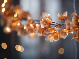 New Year's garland blurs with a soft-focus background effect. - obrazy, fototapety, plakaty